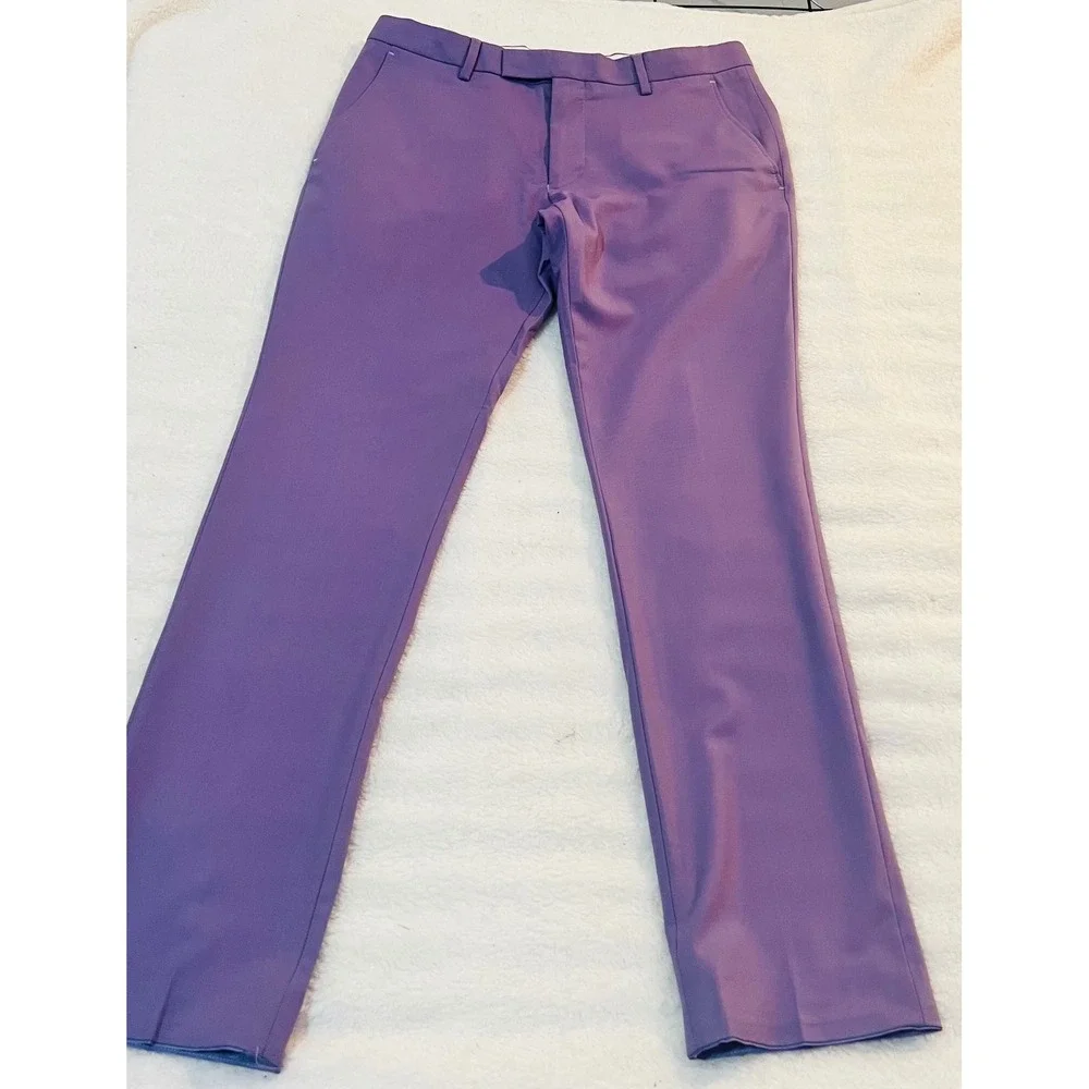 Noose & Monkey Mens Purple Wool Blend Slim Fit Dress Pants Size 32R